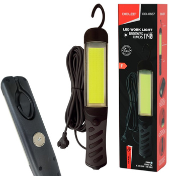 Lampa warsztatowa LED COB 11W 1140lm 6500K czarna magnes hak DIO-0657 Dioled