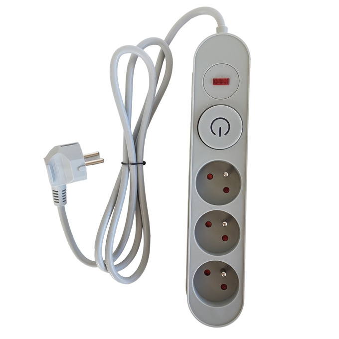 Listwa antyprzepięciowa 3 gniazda 5m z włącznikiem SZARA Plastrol