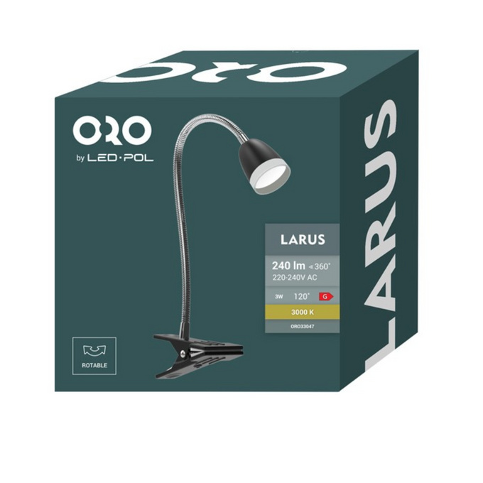 Lampka nocna LED 3W 3000K 240lm KLIPS LARUS CZARNA Led-Pol