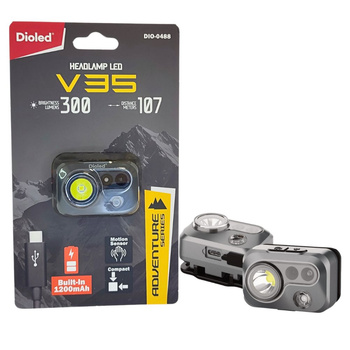 Latarka czołowa akumulatorowa 5W 300lm czujnik ruchu V35 ADVENTURE DIO-0488 Dioled