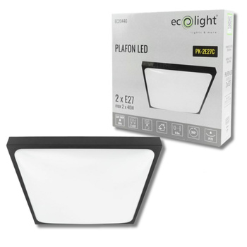 Plafon lampa sufitowa LED 2xE27 kwadratowa czarna IP20 Ecolight