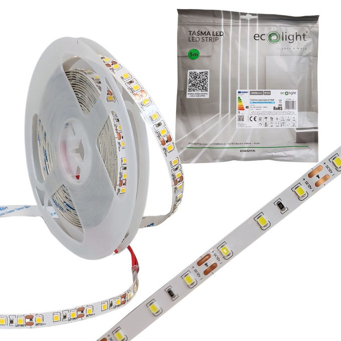 Taśma LED 12V 5m 4,8W/m 6500K 300lm/m IP20 Ecolight