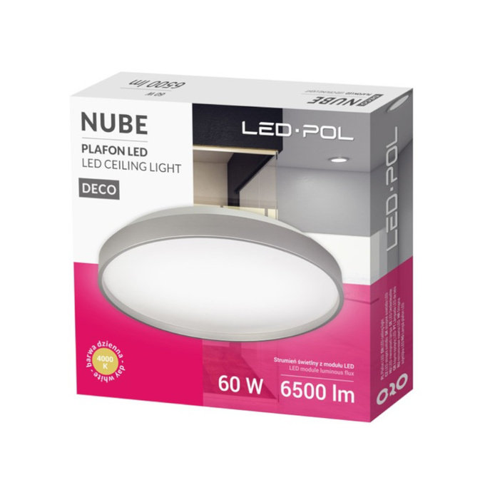 Plafon LED NUBE 60W 3900lm srebrny lampa sufitowa Led-Pol