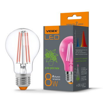 Żarówka LED do uprawy roślin filament A60 E27 8W FITOLAMPY VIDEX