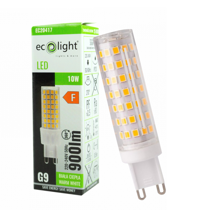 Żarówka LED G9 10W 3000K 900lm barwa ciepła Ecolight