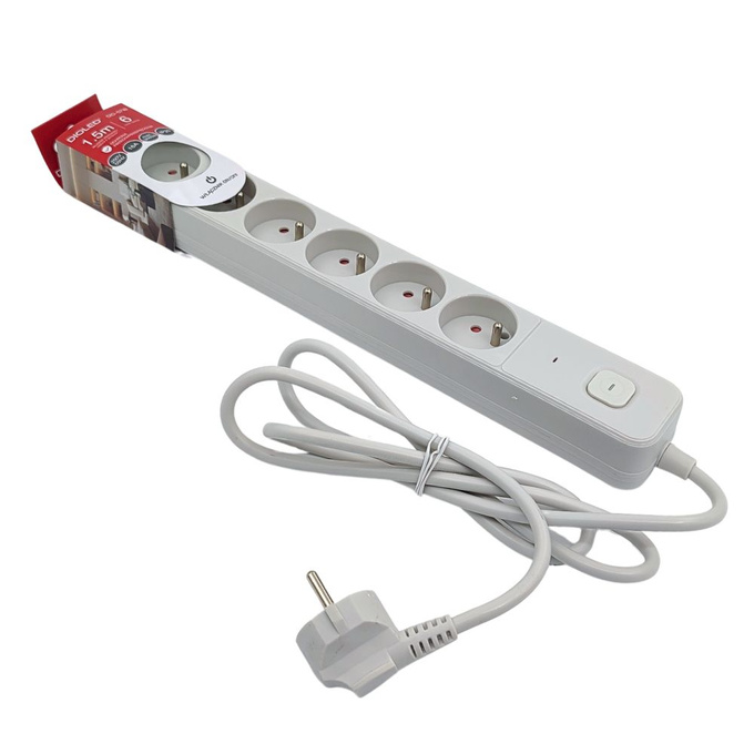 Listwa przeciwprzepięciowa 6 gniazd + włącznik 1,5m SZARA DIO-0718 Dioled