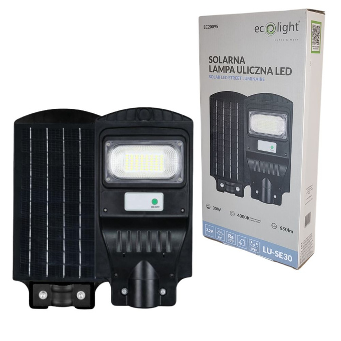 Lampa uliczna solarna LED 30W 4000K 650lm IP65 Ecolight