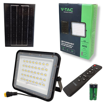 Naświetlacz lampa LED 4000K 400lm + panel solarny 6W + pilot czarny IP65 V-TAC