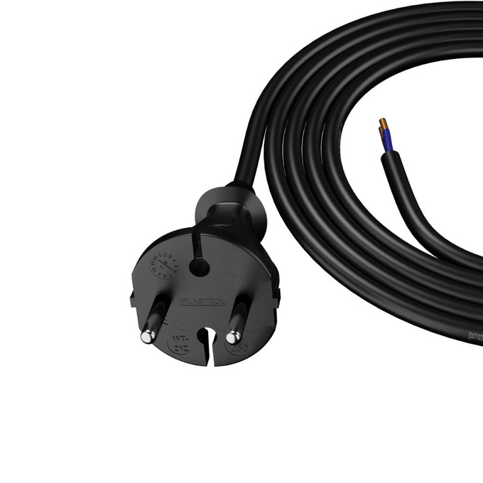 Kabel przewód przyłączeniowy z wtyczką prostą 2x1.5 2m czarny PLASTROL
