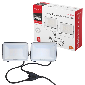Naświetlacze LED  2x 50W 4000K 5000lm IP65 z kablem 1.8m na statyw Dioled
