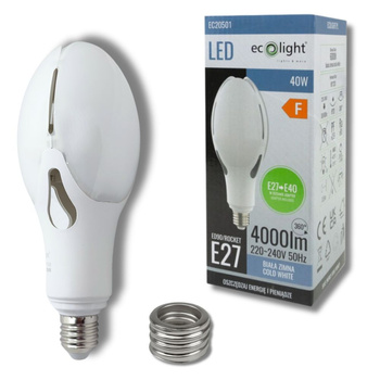 Żarówka uliczna LED E27->E40 40W 6000K 4000lm Ecolight