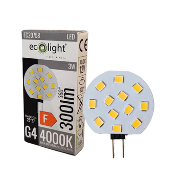 Żarówka LED 12V G4 3W 4000K 300lm barwa neutralna kolista Ecolight