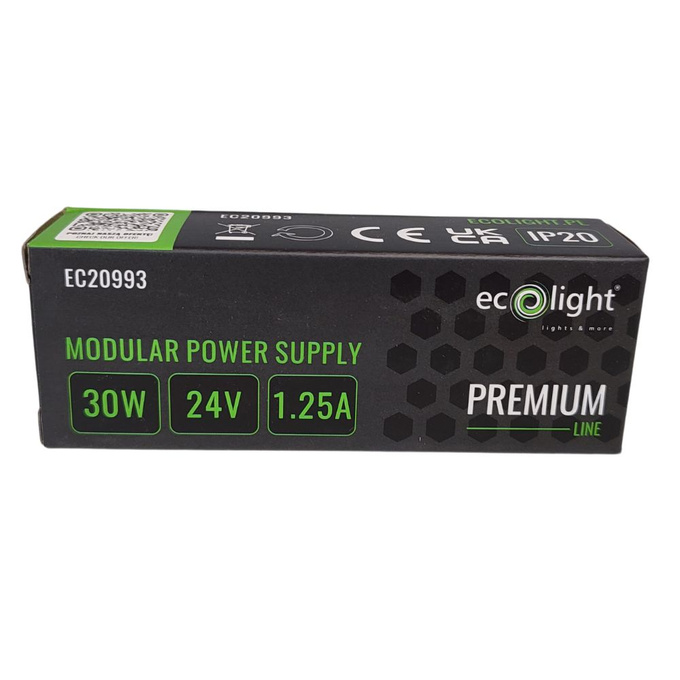 Zasilacz LED 24V 30W 1.25A IP20 modułowy slim PREMIUM Ecolight