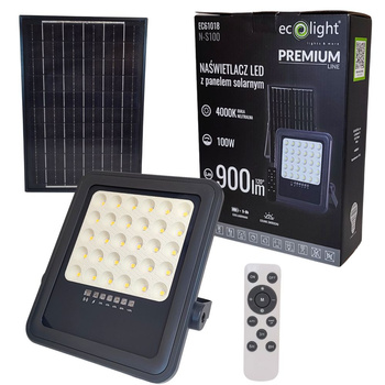 Naświetlacz solarny LED 100W 4000K 900lm z czujnikiem zmierzchu IP65 Ecolight