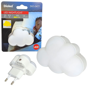 Lampka nocna LED 0,5W 2700K do kontaktu CHMURKA czujnik zmierzchu DIO-0477 Dioled