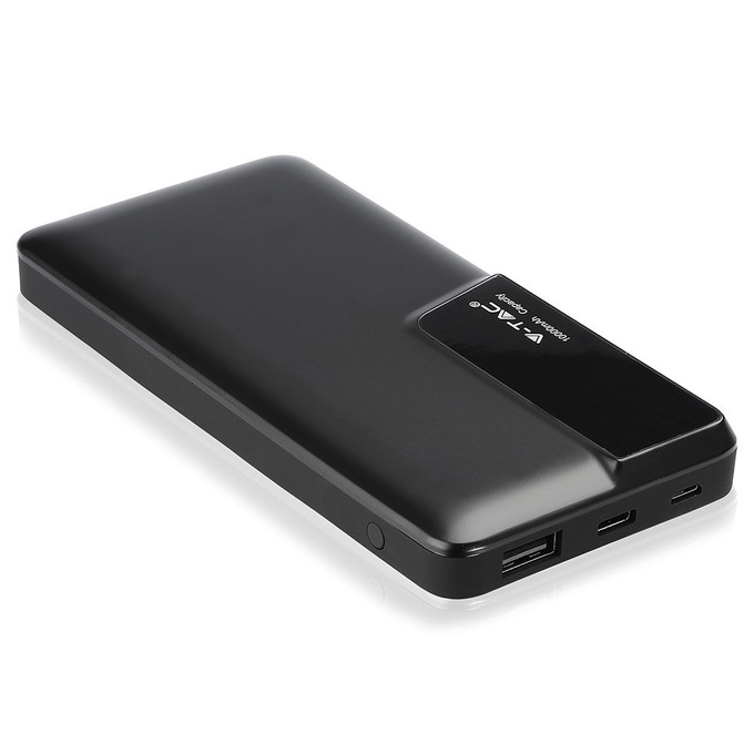 Powerbank 10000mAh microUSB, USB-C, USB czarny V-TAC