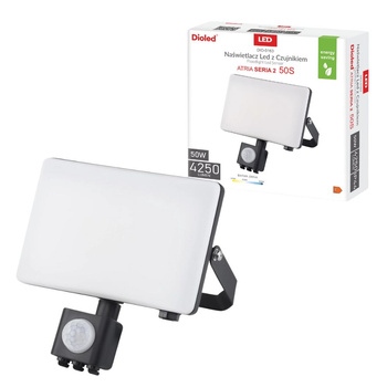 Naświetlacz halogen LED ATRIA MAT 50W 6500K 4250lm z czujnikiem ruchu IP44