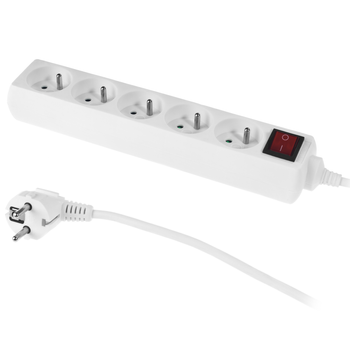 Przedłużacz z włącznikiem 5 gniazd z uziemieniem 1,5m 10A Biały Plastrol