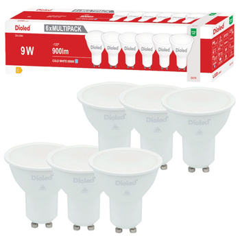 Żarówka LED GU10 9W 6500K 900lm barwa zimna Dioled - 6 SZTUK