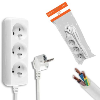 Przedłużacz 3 gniazda 1,5m z uziemieniem biały LTC