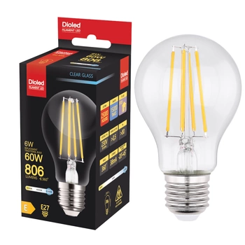Żarówka LED A60 E27 6W 6500K 806lm filament barwa zimna Dioled