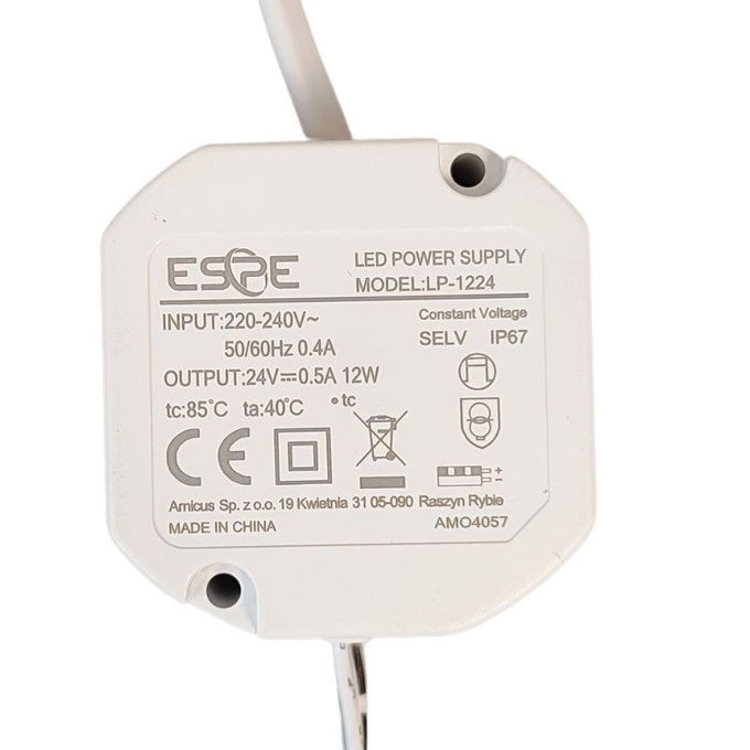 Zasilacz LED 24V 12W 0.5A IP67 DO PUSZKI HERMETYCZNY ESPE
