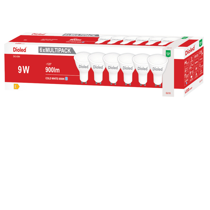 Żarówka LED GU10 9W 6500K 900lm barwa zimna Dioled - 6 SZTUK