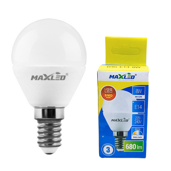 Żarówka LED E14 8W 3000K 680lm ciepła kulka MAXLED