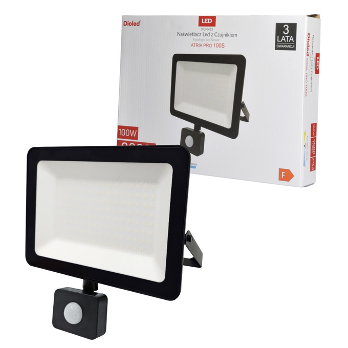Naświetlacz LED ATRIA PRO 100W 6500K 9000lm IP44 z czujnikiem ruchu Dioled