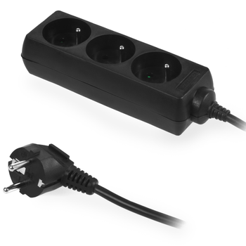 Przedłużacz 3 gniazda z uziemieniem 3m 10A Czarny Plastrol