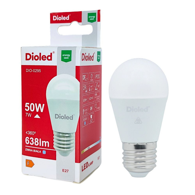 Żarówka LED kulka E27 7W 6500K 638lm barwa zimna Dioled