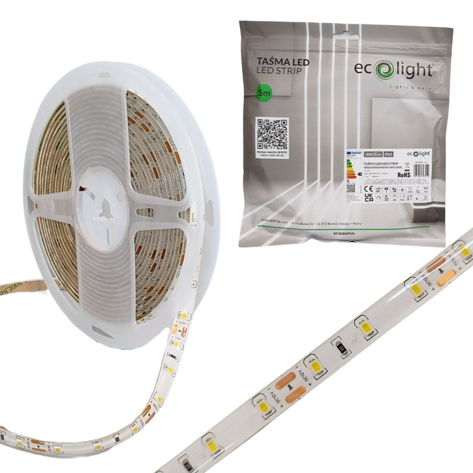 Taśma LED 12V 5m 4,8W/m 4000K 300lm/m IP63 Ecolight