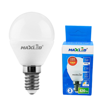 Żarówka LED E14 5W 6000K 420lm zimna kulka MAXLED