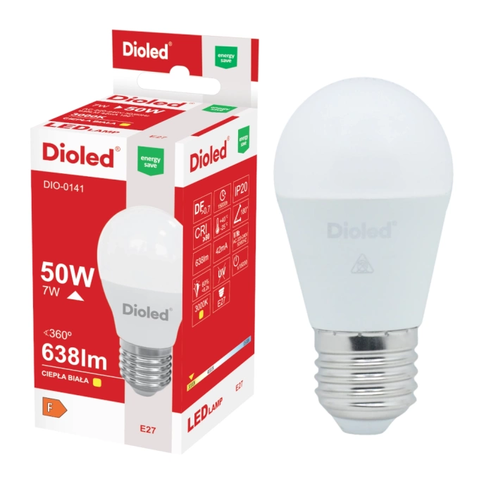 Żarówka LED kulka E27 7W 3000K 638lm barwa ciepła Dioled