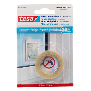 Taśma dwustronna montażowa 1,5m x 19mm przezroczysta TESA