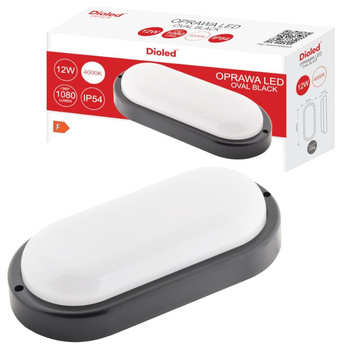 Oprawa kanałowa LED 12W 4000K 1080lm IP54 czarna owal Dioled