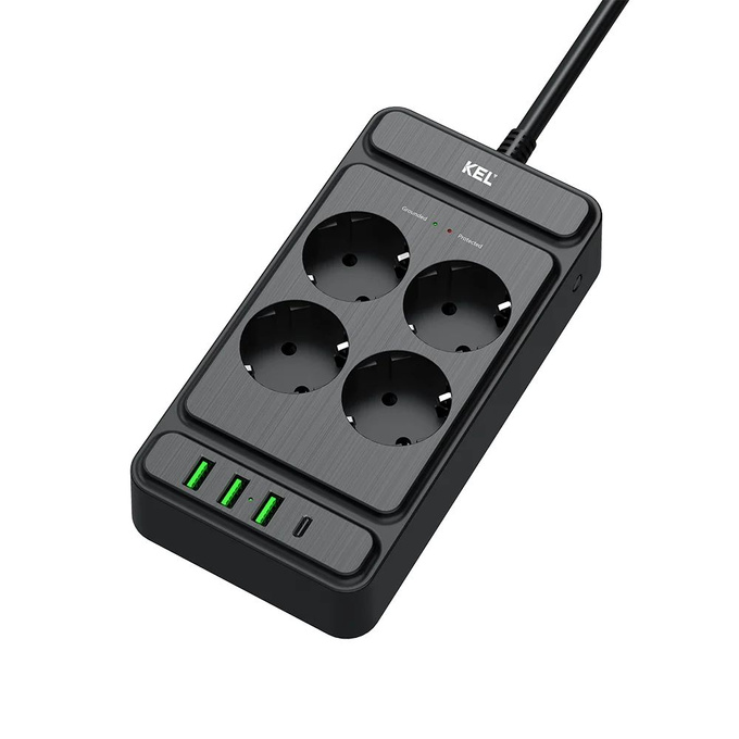 Przedłużacz 4 gniazda z uziemieniem + włącznik 2m 3xUSB-A 1xUSB-C W-00355 Plastrol