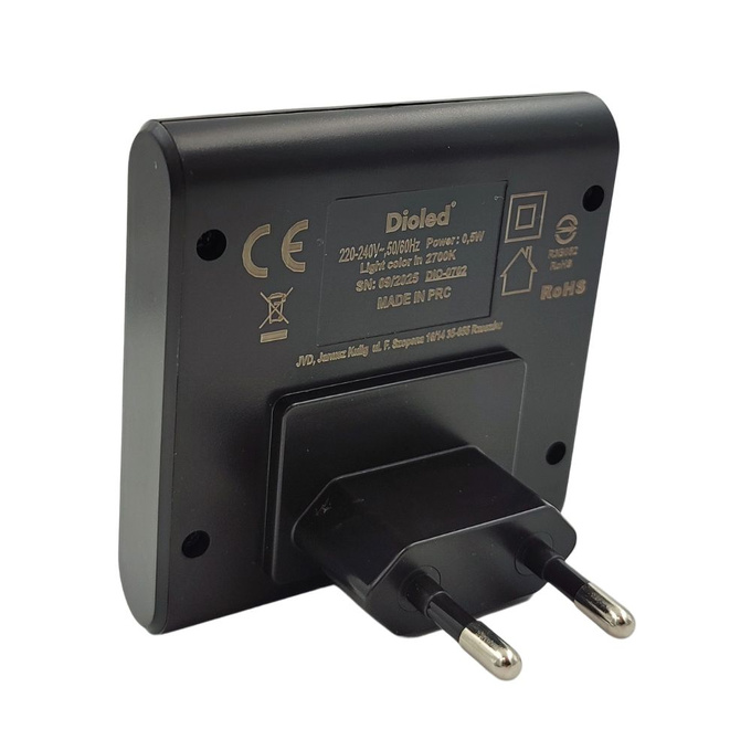 Lampka nocna do gniazdka LED 10lm ciepła czujnik zmierzchu DIM CZARNA Dioled