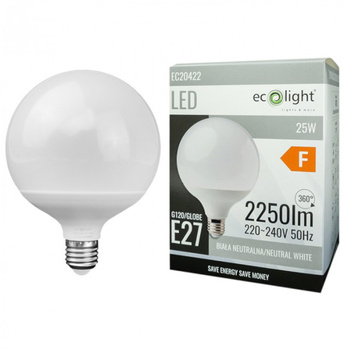 Żarówka LED G120 E27 25W 4000K 2250lm barwa neutralna GLOBE Ecolight