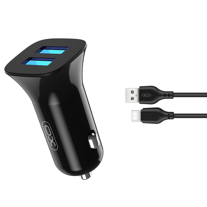 Ładowarka samochodowa 2xUSB 2.4A + kabel USB-C czarna TZ10 XO