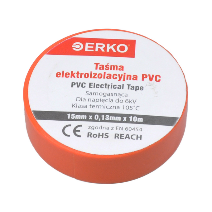 Taśma elektroizolacyjna PVC 15mm x 10m pomarańczowa ERKO 10 sztuk