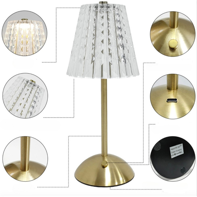 Lampka bezprzewodowa dekoracyjna LED 3W 50lm 3 barwy CCT ZŁOTA USB-C Q021C