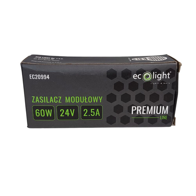 Zasilacz LED 24V 60W 2.5A IP20 modułowy slim PREMIUM Ecolight