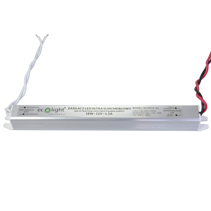 Zasilacz LED 12V 18W 1.5A IP20 SLIM MEBLOWY Ecolight