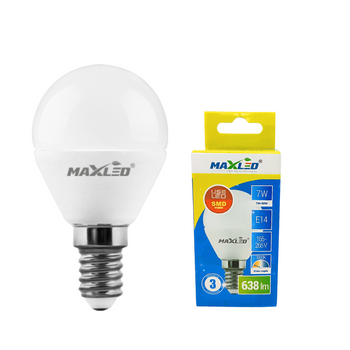 Żarówka LED E14 7W 3000K 638lm ciepła kulka MAXLED