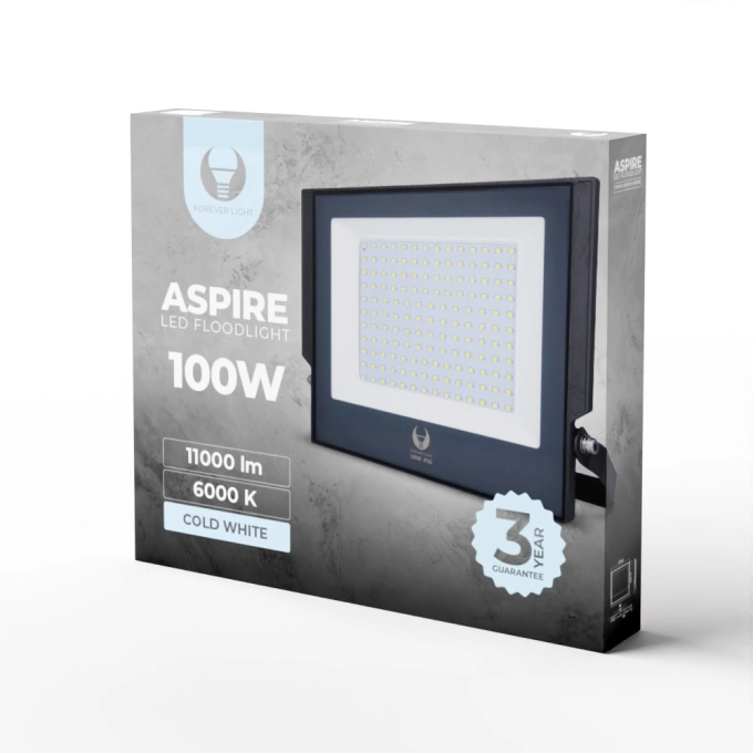 Naświetlacz halogen LED ASPIRE 100W 6000K 11000lm IP66 Forever Light