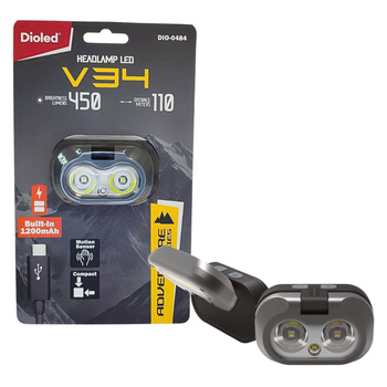 Latarka czołowa LED akumulatorowa 5W 450lm 2w1 czujnik ruchu V34 ADVENTURE Dioled