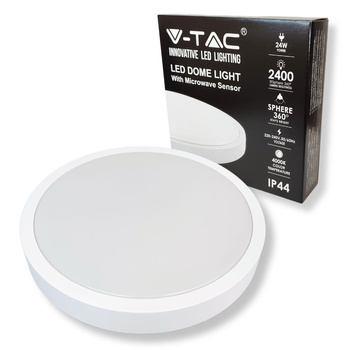 Plafon LED 24W 4000K 2400lm IP44 z czujnikiem ruchu okrągły biały V-TAC