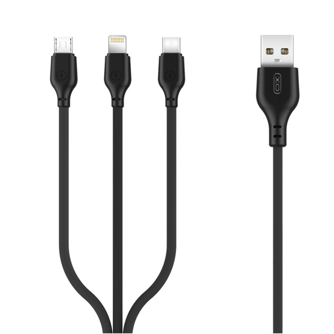 Kabel USB 3w1 USB do microUSB, USB-C, Lightning  1m 2.1A czarny NB103 XO