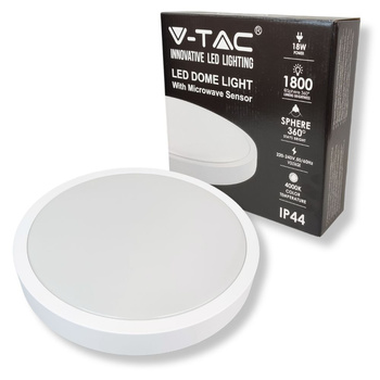 Plafon LED 18W 4000K 1800lm IP44 z czujnikiem ruchu okrągły biały V-TAC